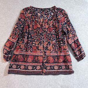 Lucky Brand Boho Floral Long Sleeve Button Up Blouse Vintage Romantic XL
